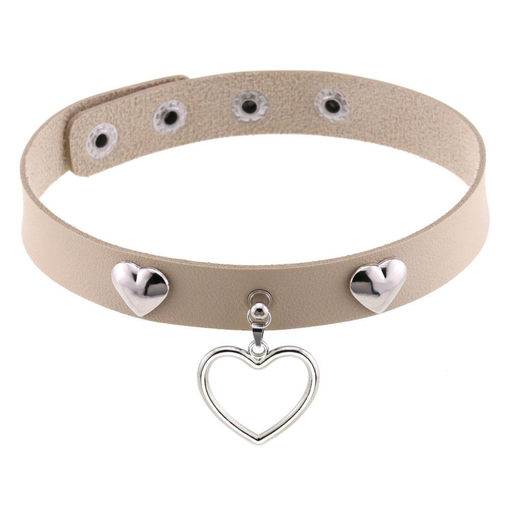 Punk Heart Rivet Choker, Heart Shape Rivet PU Leather Clavicle Neck Collar