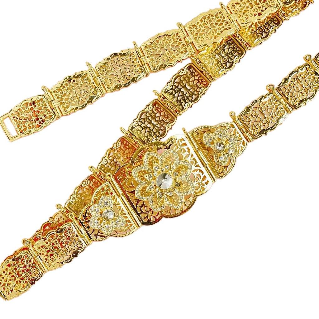 Moroccan Retro Formal Gown with Rhinestone Belt & Carved Waist Chain