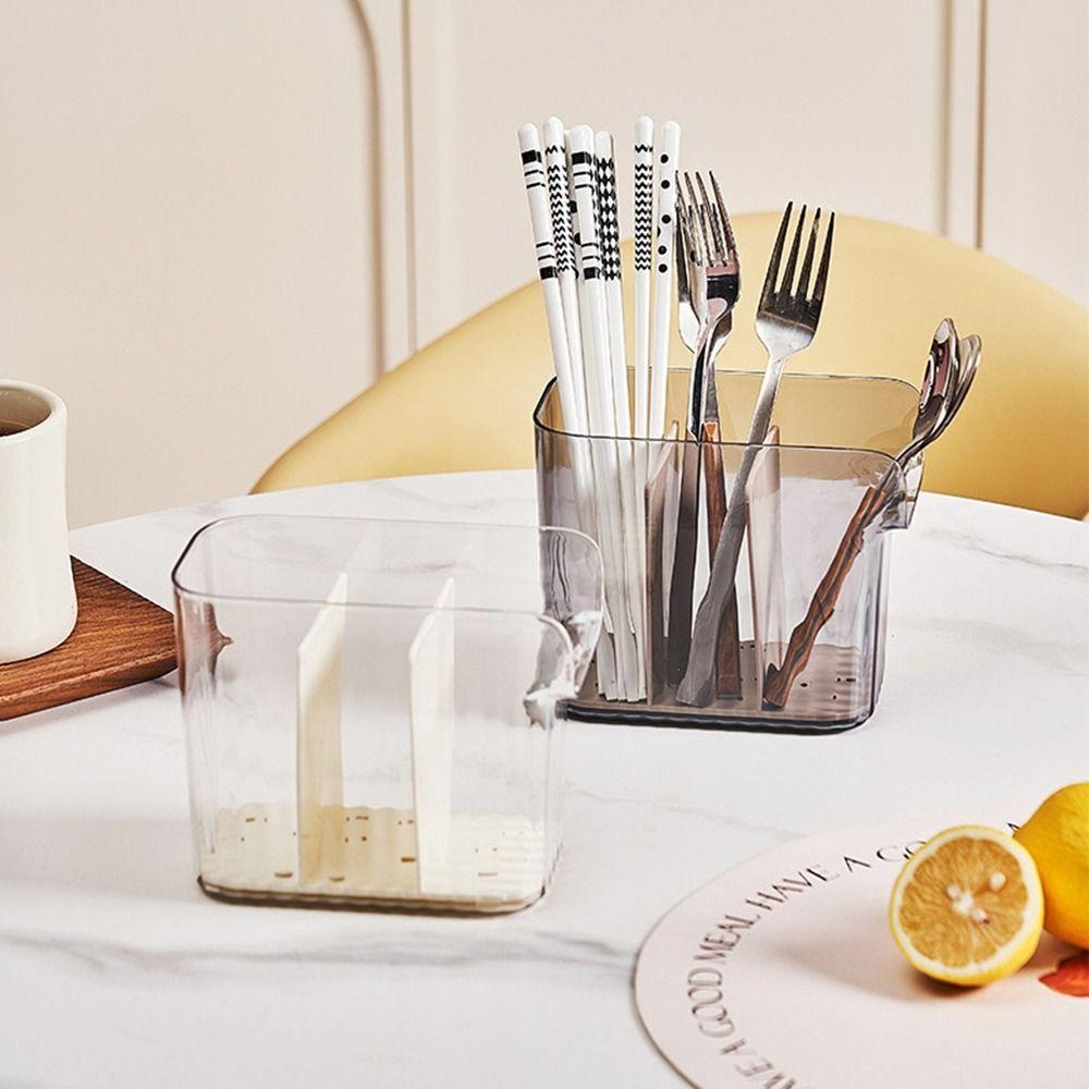 

Прозрачная стойка для хранения палочек для еды, 3 решетки, ложка, вилка, дренажная коробка, дренажная клетка для палочек для еды для кухни серый