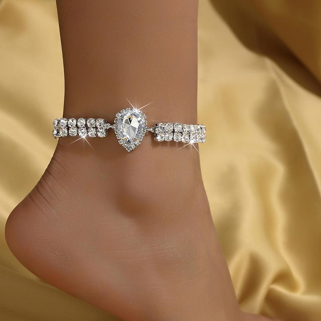 Water Drop Double Anklet Sexy Exotic High Sense Diamond Rhinestone Anklet Women'S Jewelry