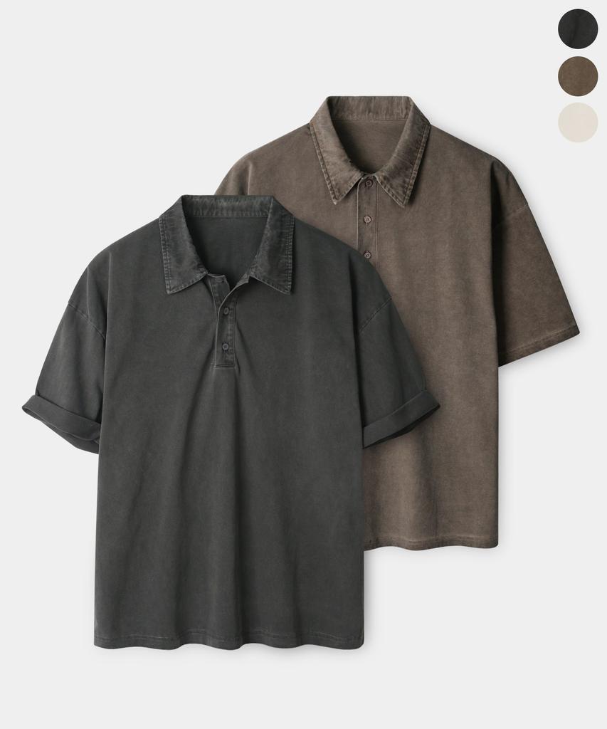 INDUST [Indust X Yobi] Pigment Washed Pique Short Sleeve Shirt_3 Colors