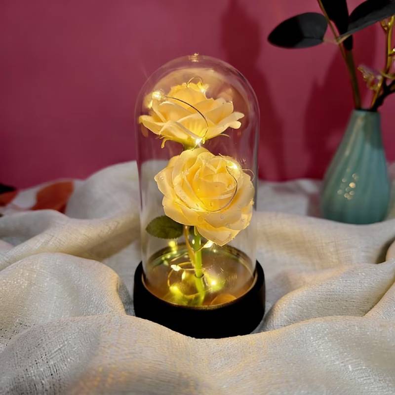 Acrylic Transparent Cover LED Eternal Flower Luminous Bear Rose Ornament Valentine's Day Christmas Gifts Light Up Party Supply
