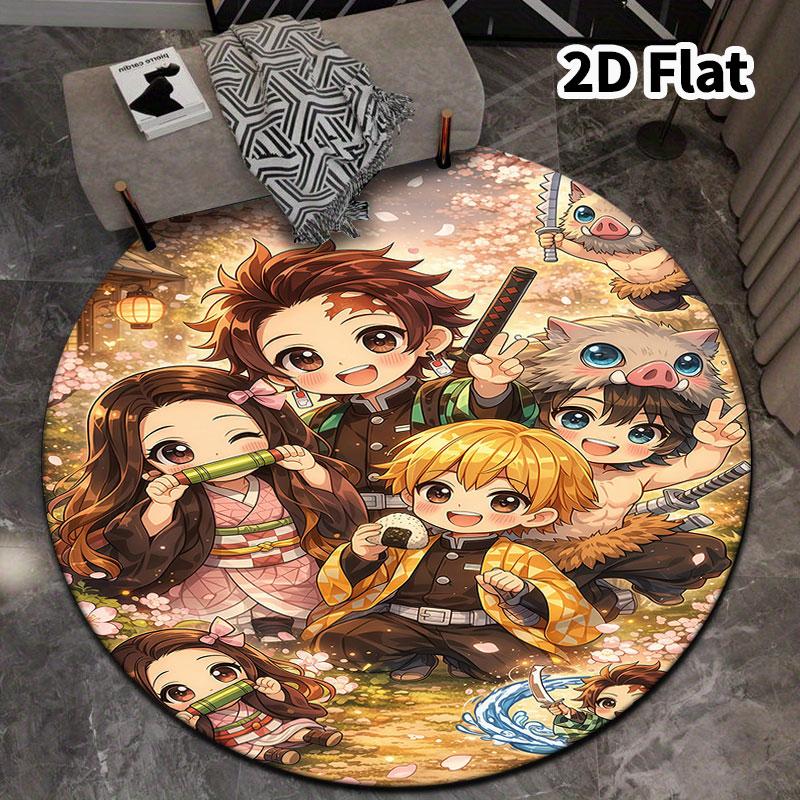Demon Slayer Kimetsu No Yaiba Round Area Rug Carpet Rug For Living Room Bedroom Sofa Playroom Decor Nonslip Floor Mat
