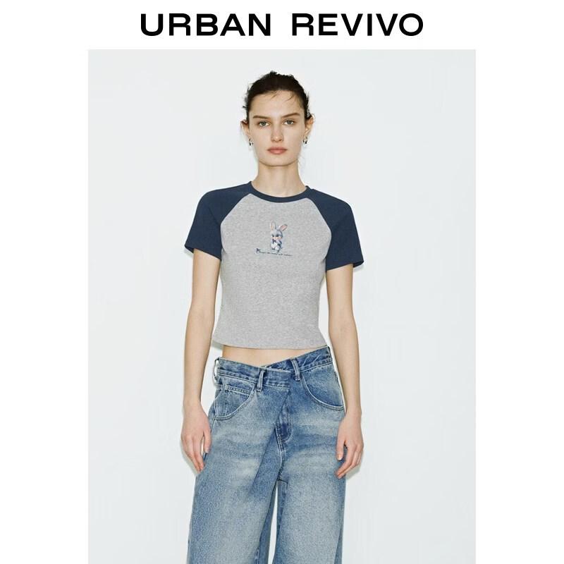 Women s Casual Slim-Fit Rabbit Print Color Block T-Shirt M