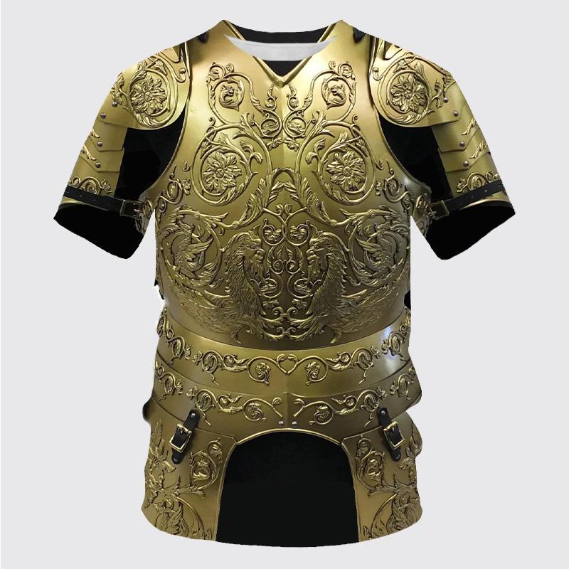 Medieval Armor 3D Printed Warrior Cosplay Men's Summer Vintage Crewneck Short Sleeve Hip Hop Kids Street Fun Casual T-shirt Top