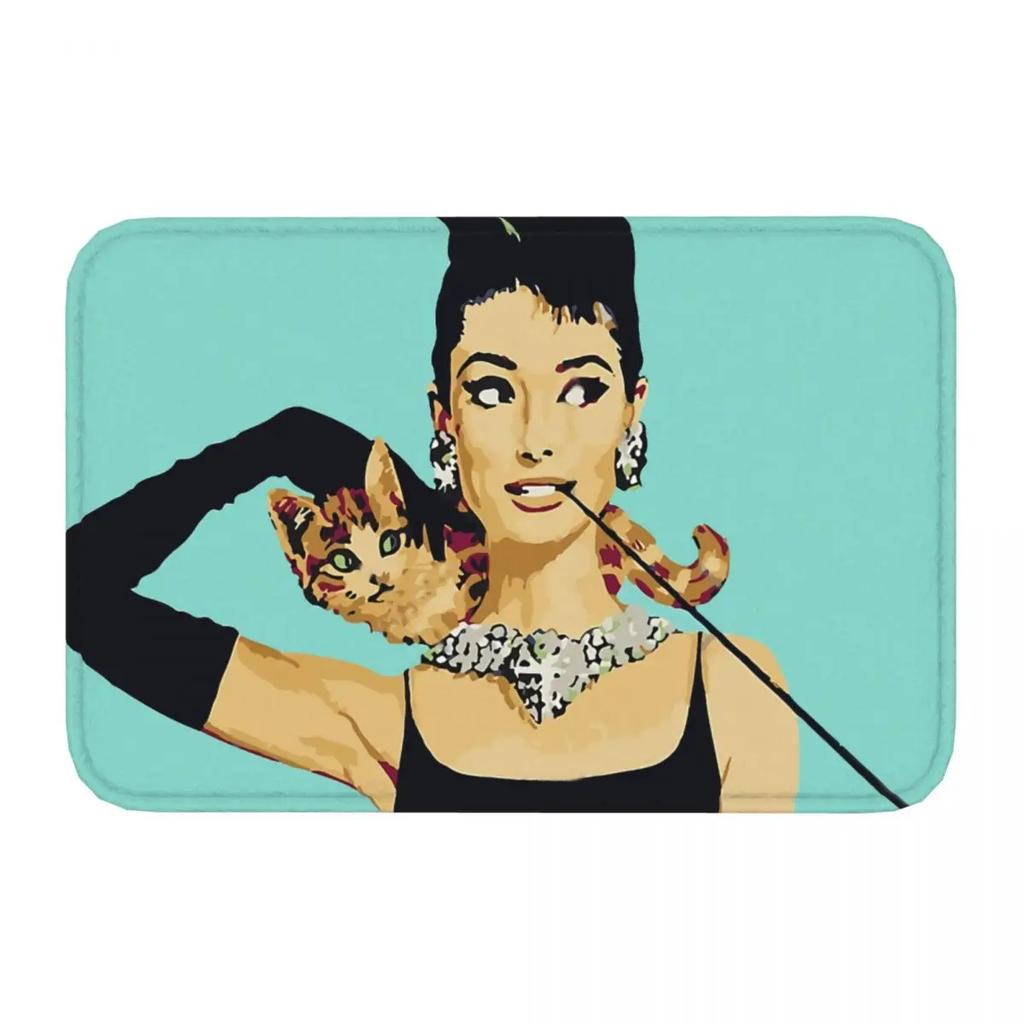 Retro Anti-Slip Rug Doormat Bath Mat Breakfast At Tiffanys Audrey Hepburn Jewellery Colour Balcony Carpet Welcome Decorative