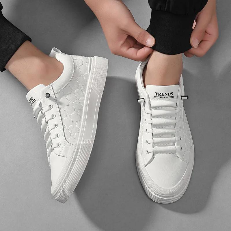 Brand New Men Genuine Leather Casual Shoes Trend Knurling Flat Skateboard Shoes Designer Street Cool Sneaker