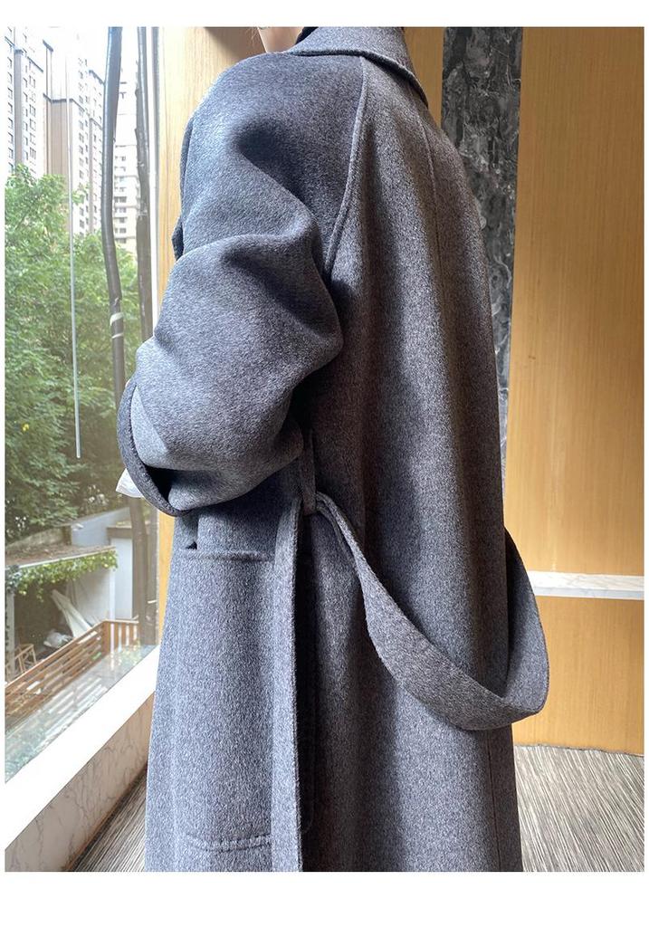 Double-Sided Cashmere Wool Coat: Women's Korean-Style Loose Hepburn Jacket with Suit Collar in Green.