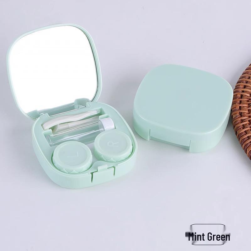 Compact Minimalist Contact Lens Case with Mirror - Leak-proof, Double-Compartment Storage