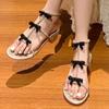 Fashion Summer Women High Heels Sandals Designer Bow Chunky Shoes 2025 New Trend Fashion Slingback Heeled Shoes Buckle Chaussures Femme