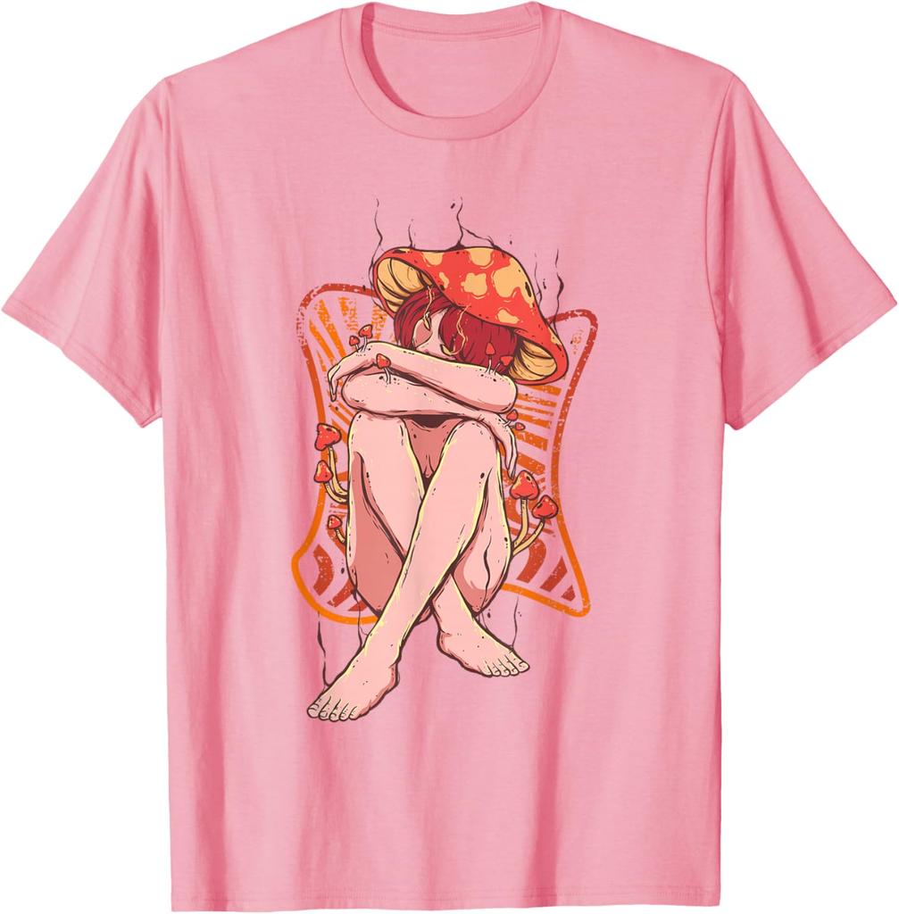 Mushroom Lady Cottagecore Shroom Foraging Graphic Tee Soft Cotton Casual Trip T-Shirt