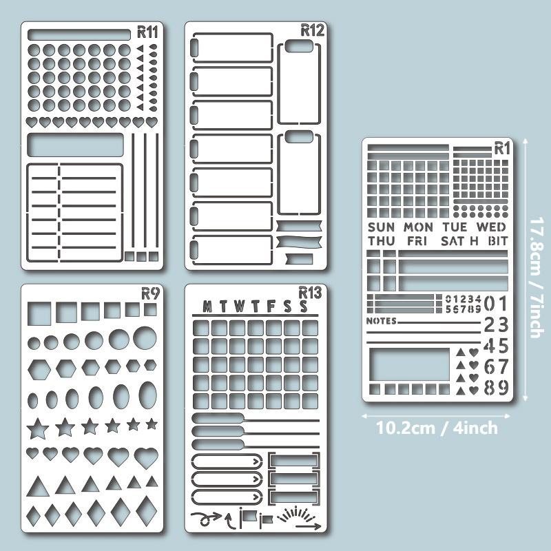 20Pcs Craft PET Paper Reusable Journal Stencils Scrapbooking Diary Drawing Templates Kit with Doodle Patterns for Gifts