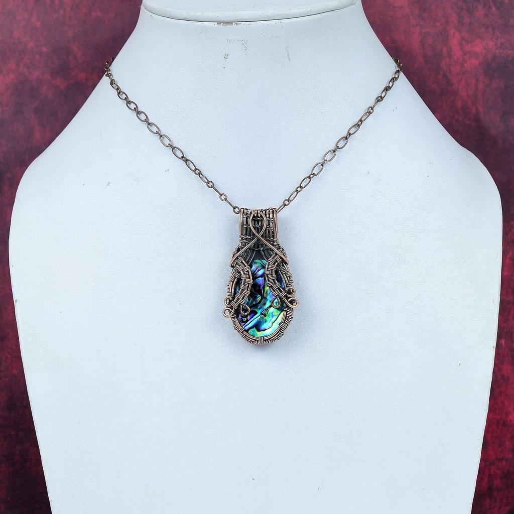 Abalone shell pendant copper wire wrapped pendant abalone shell copper jewelry handmade pendant wedding gifts wire wrapped gemstone jewelry