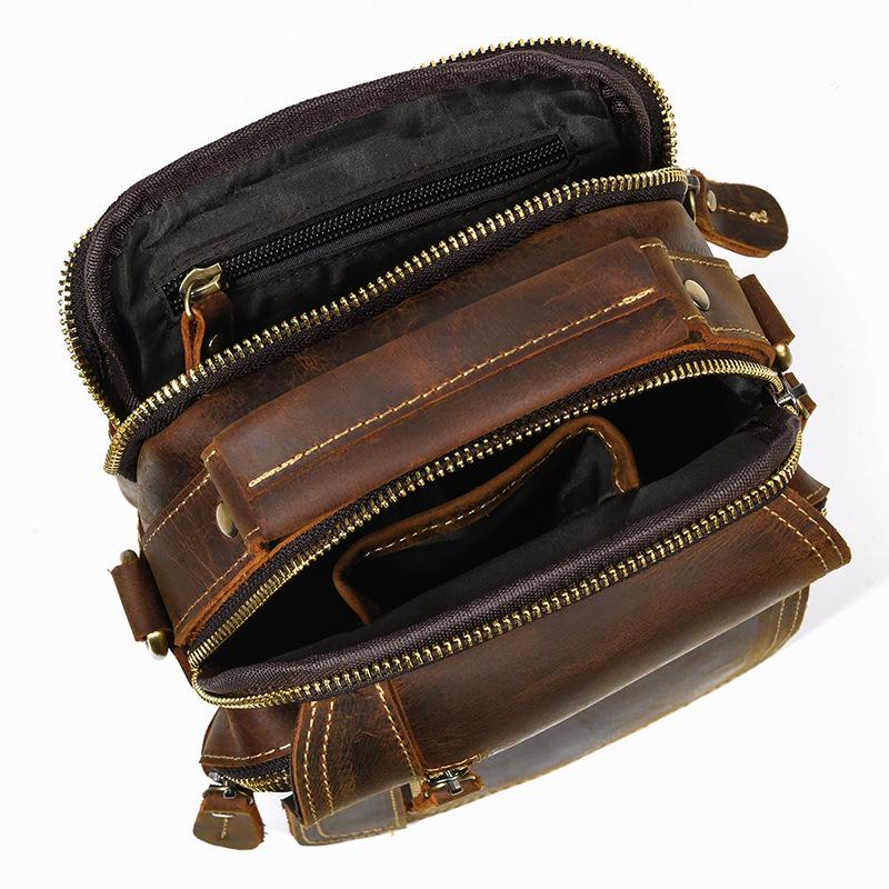Crazy horse leather retro waist bag, large capacity genuine leather small shoulder bag, multifunctional crossbody bag, casual shoulder bag