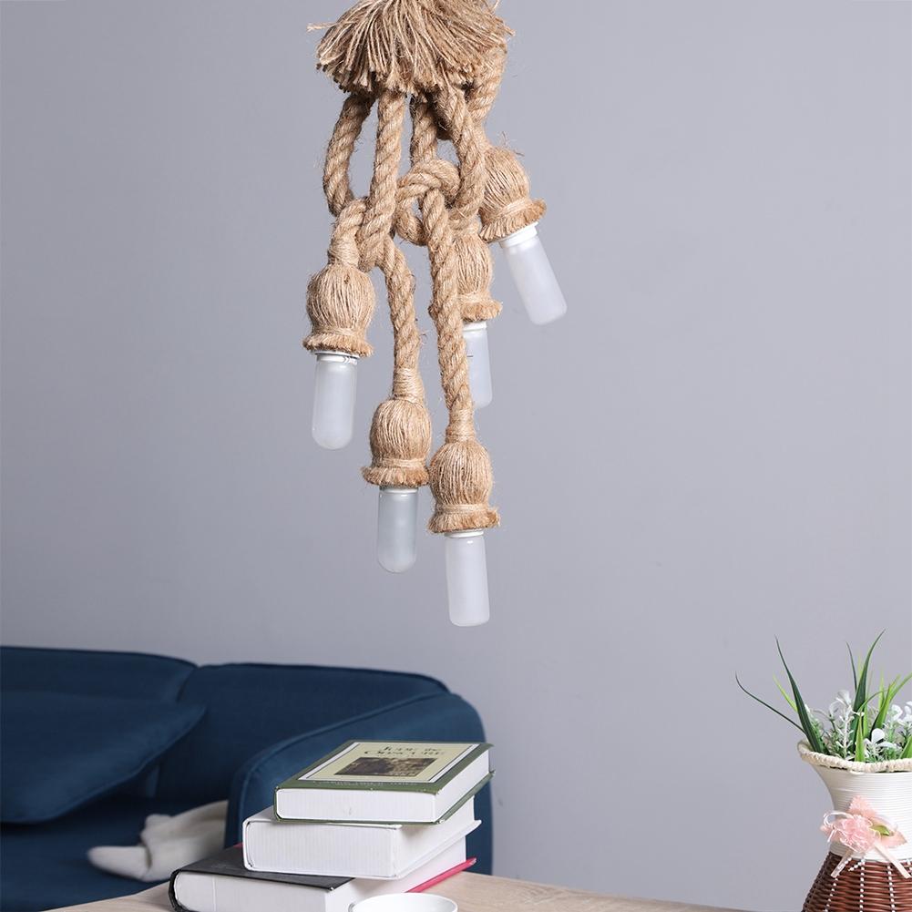 5 Head Vintage Hanging Hemp Rope for Light Retro Lamp Ceiling Pendant E27 Base