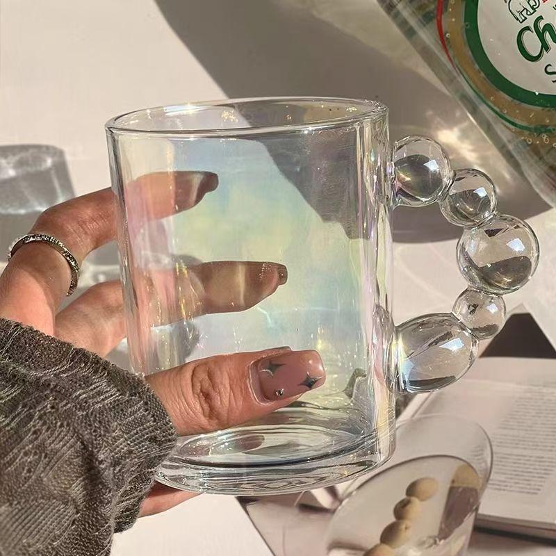 

Glass Water Cup Female Ins Style Household Milk Cups Office Bubble Mug with Handle Simple Coffee Cup Creative Gift 300ml