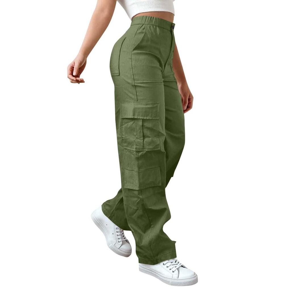 Dámské elastické cargo kalhoty s vysokým pasem, strečové, ležérní, se širokými nohavicemi, streetwear, parašutistické, turistické kalhoty s kapsami