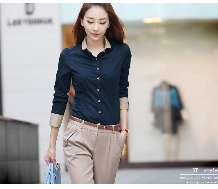 

2026 Spring/Autumn Women s Blue Long Sleeve Plus Size Slim Fit Korean Style Shirt S темно-синий