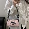 Yogodlns Y2k Pink Bow Armpit Bag for Women, New Fashionable and Versatile Texture Light Luxury Single Shoulder Small Square Bags