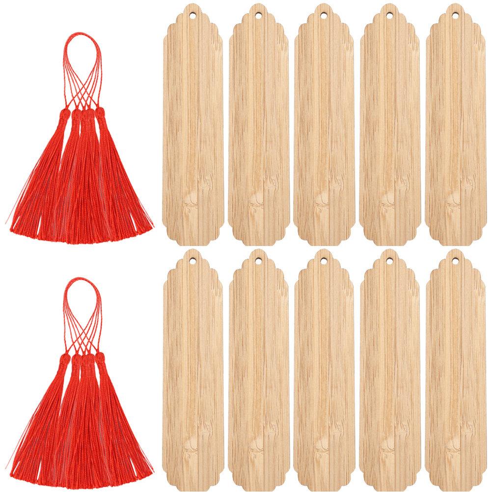 10Sets Blank Wooden Bookmarks Carving Doodle Page Markers DIY Reading Locator for Students Graduates Classmates