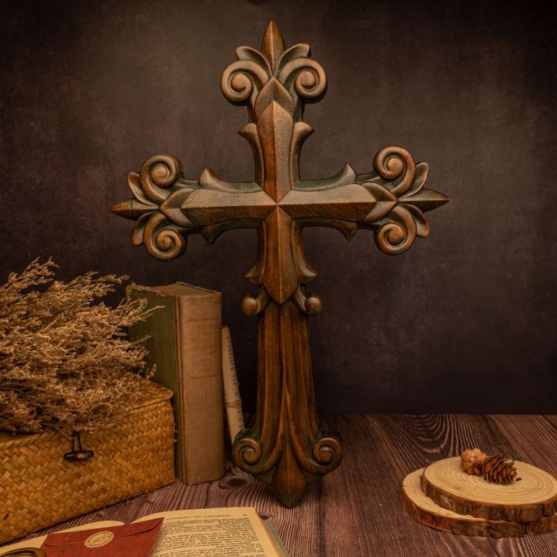 

3D Wood Carving Wall Decoration Cross Home Decoration Indoor Wall Hanging Crafts