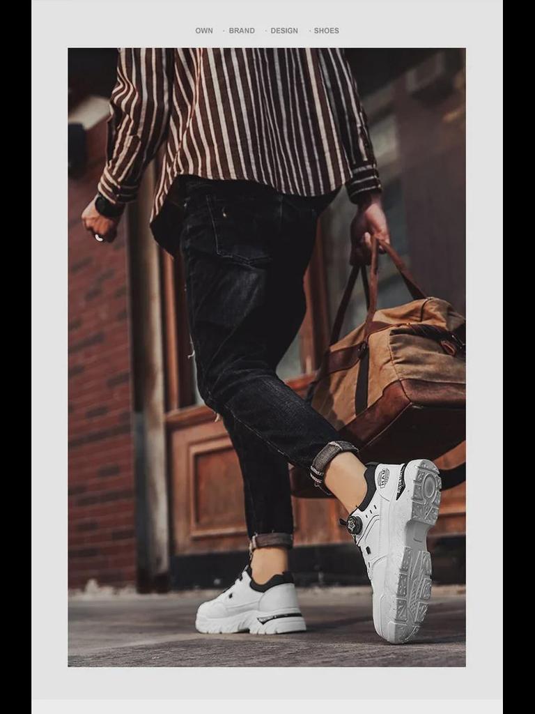 2024 Autumn Men's Low-Top Breathable Leather Work Boots - Thick-Soled, Non-Slip, Trendy Sports Running Shoes.
