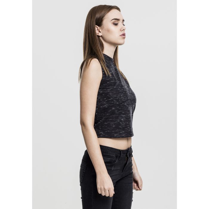 Crop top femme - URBAN CLASSICS - Space Dye - Noir - Ajustée - Col montant