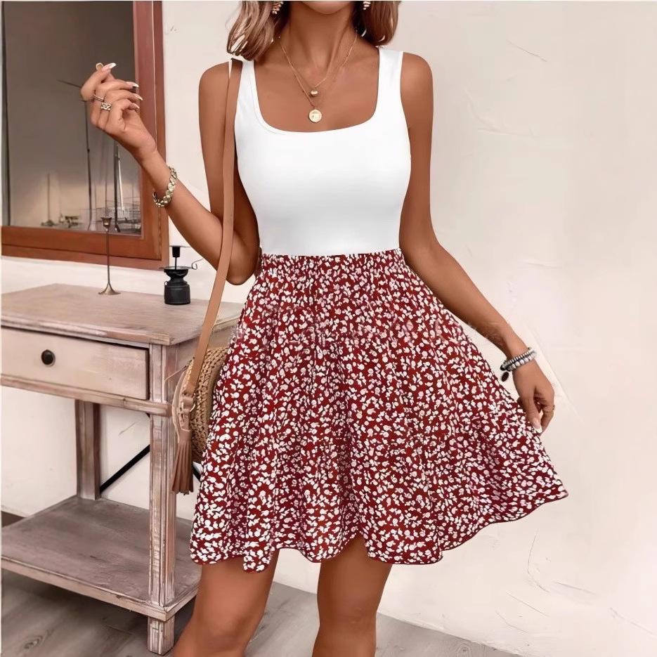 

2025 Summer Floral A-line Dress Sleeveless Skirt 2XL