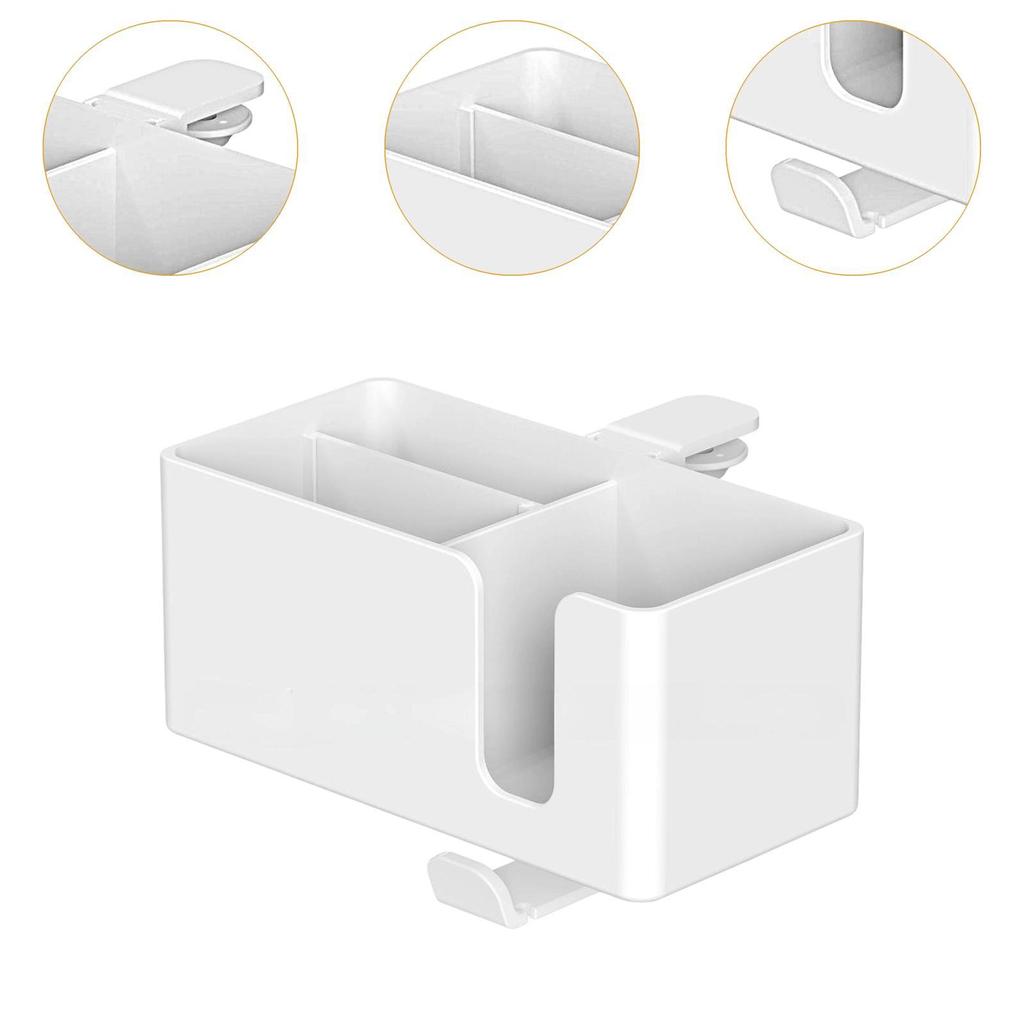 Phone Pen Storage Box 4 in 1 Desk Cup Holder Clamp on Under Desk Headphone Hanger for Workstation Coffee Mug Dorm NightStand