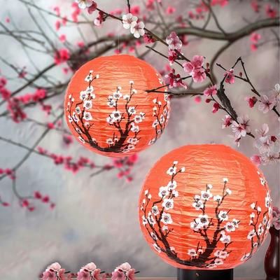 3Pcs Paper Material Cherry Blossom Lantern Plum Blossom Design Set Decoration Cherry Paper Lanterns Flower Pattern