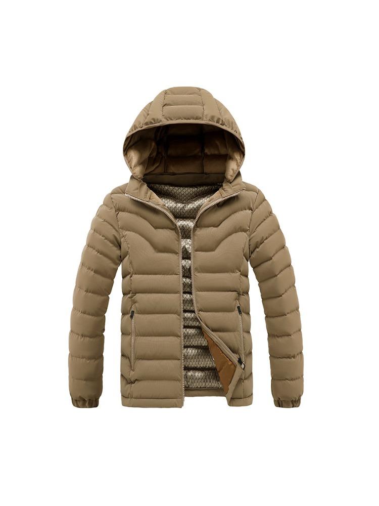 Light Cotton Coat Men's Winter Fashion Solid-colour Slim Removable Cap Thickened Hooded Comfortable and Versatile Jacket Men
