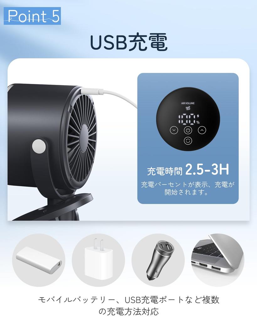 InvaXe USB Fan in Tabletop Clip Wall Mounted USB 100 Levels of Airflow Car Camping Quick Mini Heat Stroke Japanese Instruction Manual PSE Certified