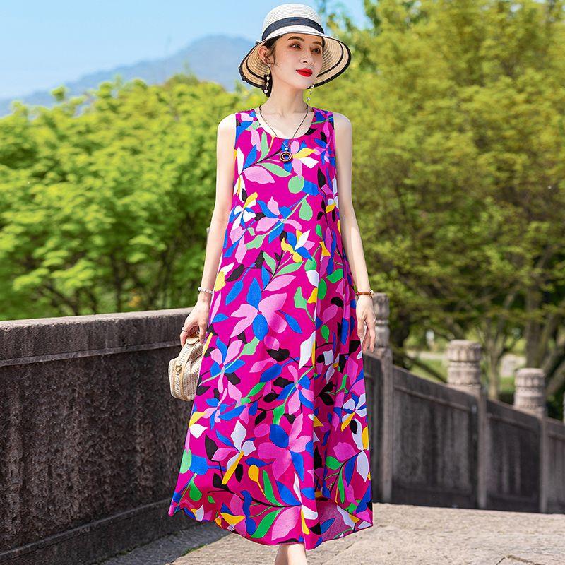 

Летнее элегантное платье миди для женщин среднего возраста из ноилового поплина 686# 3XL