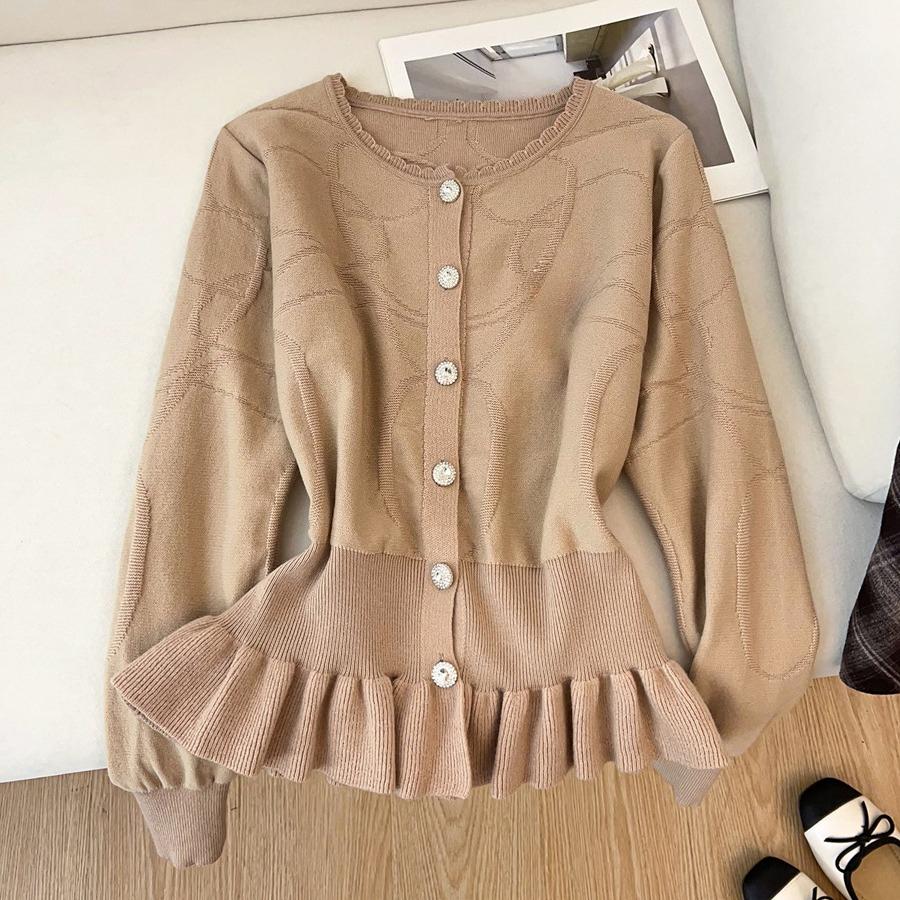 Autumn Winter Women's Knit Pullover with Waist Tie and Flounce Design Casual Sweet Sweater