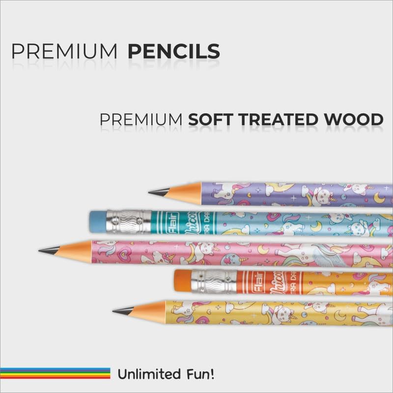 

Flair Unicorn Kit Of Pencils, Eraser & Sharpener | Helps Achieving Neat & Clean Handwriting | Ergonomic Design With Rubb 112