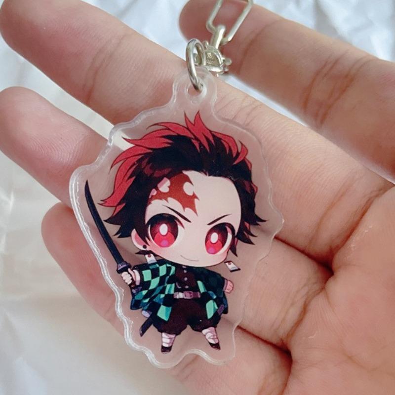 Kawaii Demon Slayer Cartoon Acrylic Keychain Kamado Tanjirou Anime Action Figures Doll Car Key Bag Decoration Cute Gift for Girl