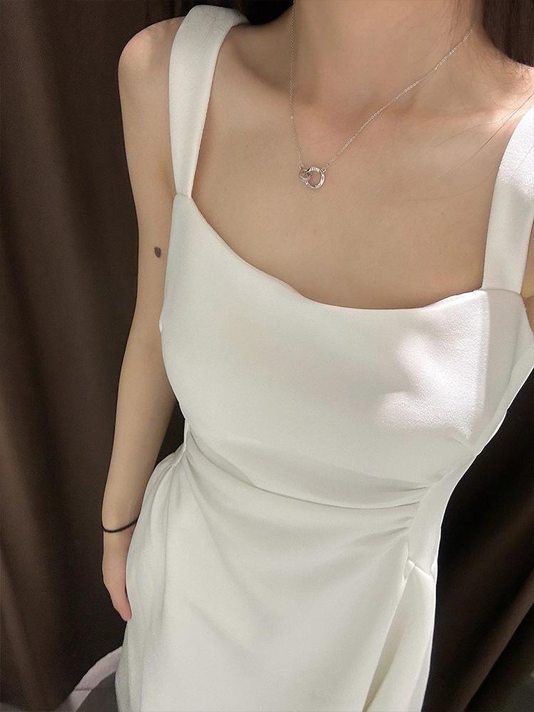 [Spot] White Suspender Dress Children's Summer New French Coffee Break Small First Love Waist a Word Length