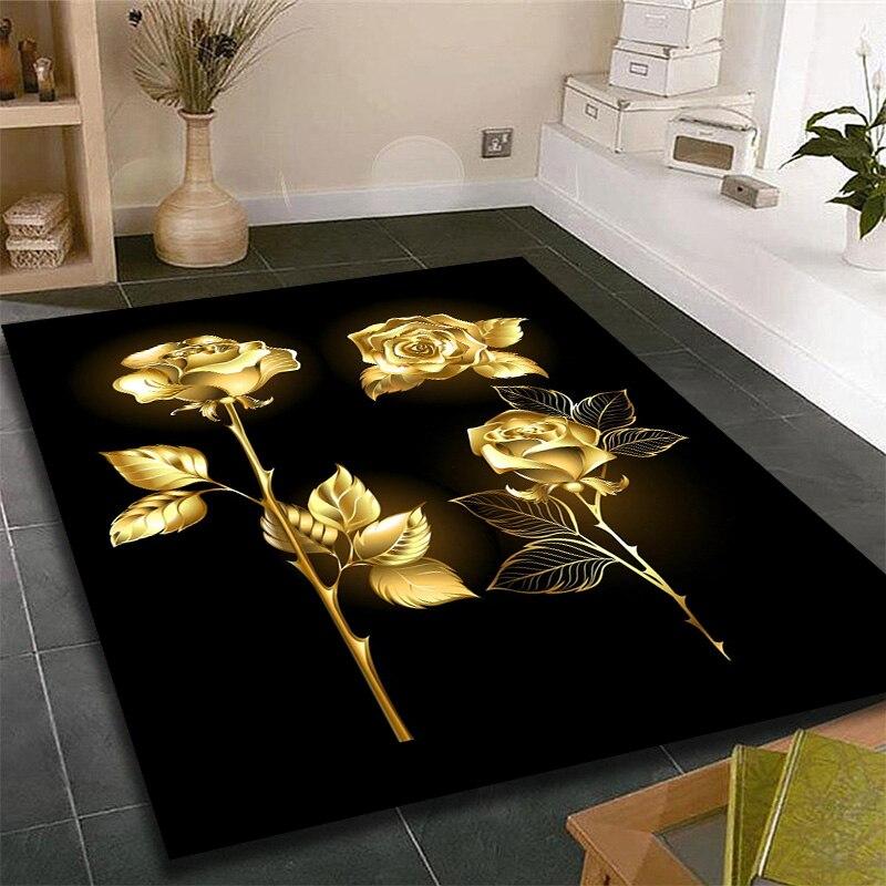 Fashion Modern Area Rugs Gold Rose Pattern Room Bedroom Floor Mat Carpet Rugs and Carpets for Home Living Room