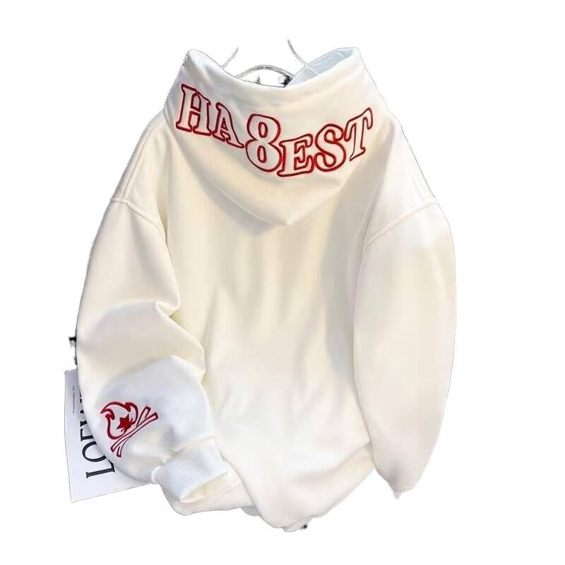 Men's American Retro Trendy Loose Hooded Jacket – Versatile Heavyweight Simple Hoodie