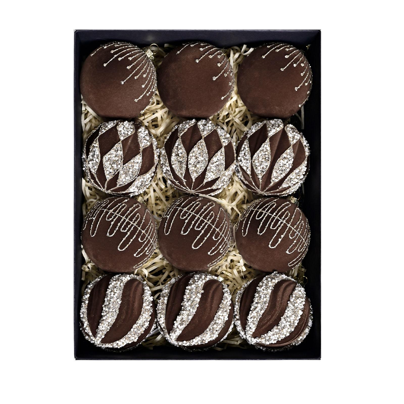 

Набор из 12 рождественских подвесок в виде шаров, Набор рождественских шаров, обернутых тканью, Подвески для рождественской елки One Size