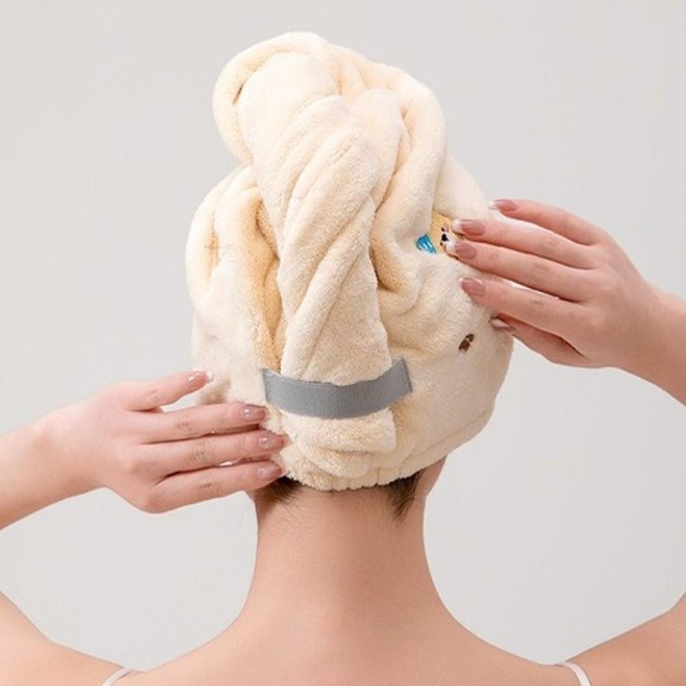 Bear Embroidered Head Wrap Thickened Quick Drying Hoodie Comfortable Bath Hat  Swimming