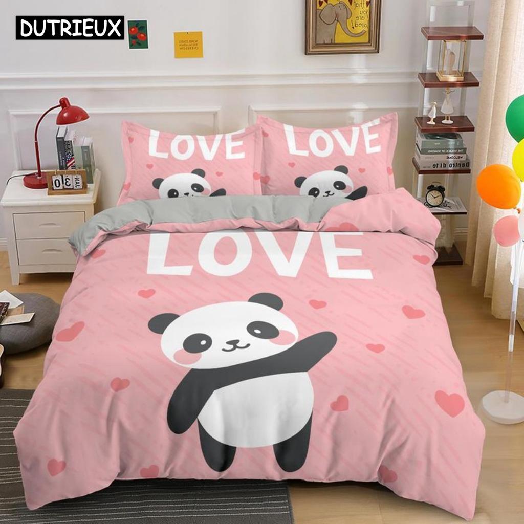 Lovely Cartoon Panda Bedding Sets 3D Printed Duvet Cover Set For Kids Girls 135x200 Bed Linen King Single Double Size Room Decor