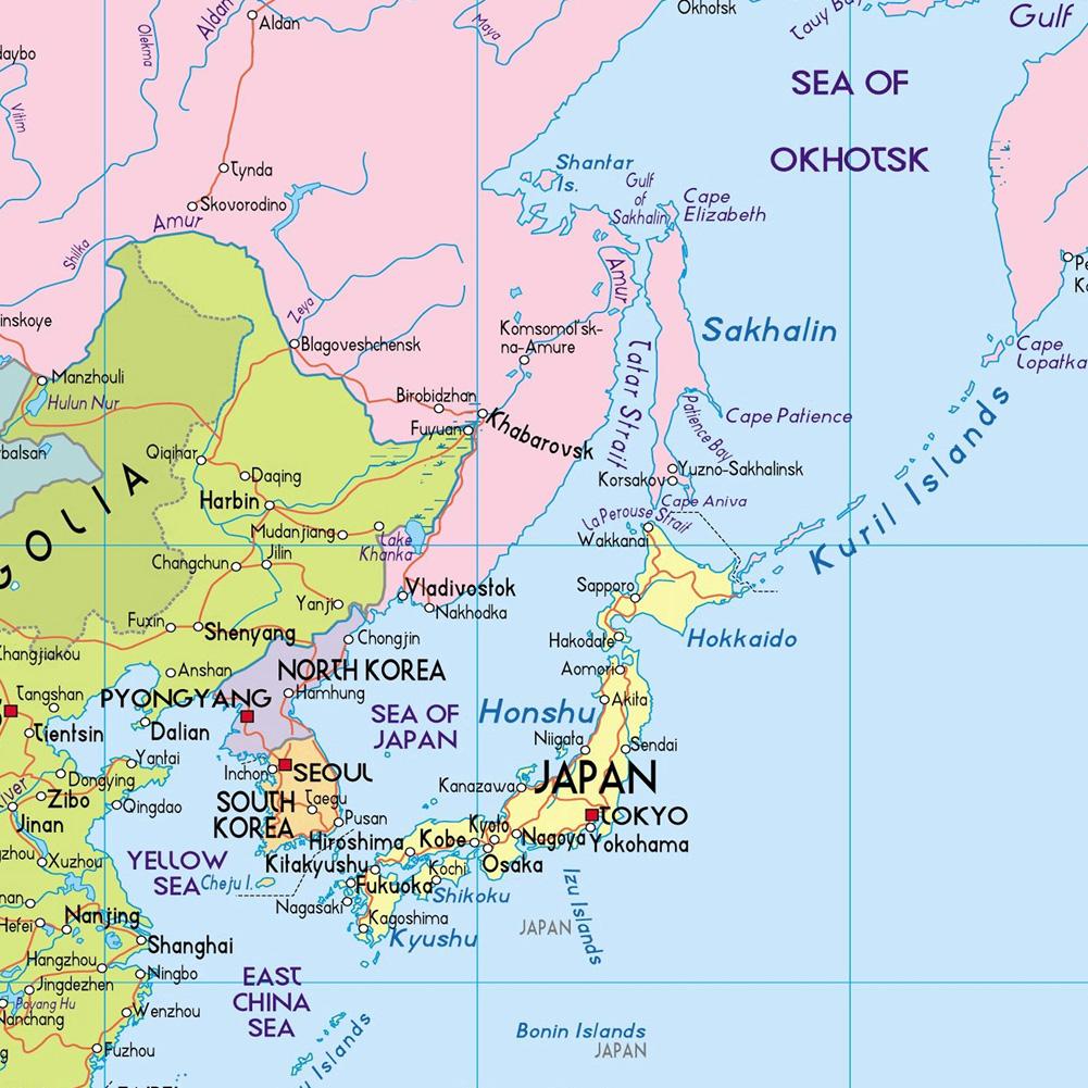 Harta Asiei, fără steaguri naționale, hartă mare, versiunea în limba engleză, hartă educațională, decor pentru biroul de acasă, rechizite didactice școlare