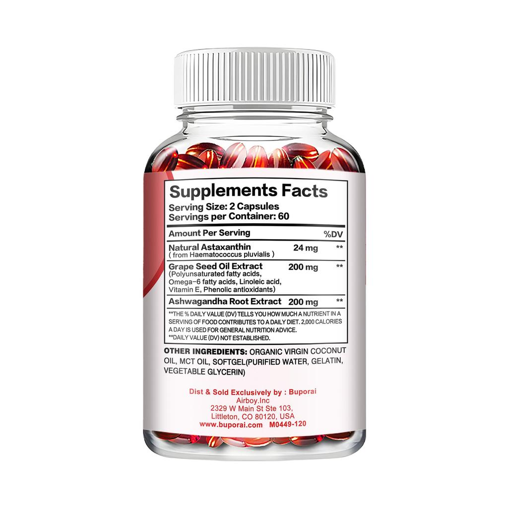 Buporai Astaxanthin Supplement Capsules - Eye, Joint, Heart, and Brain Health