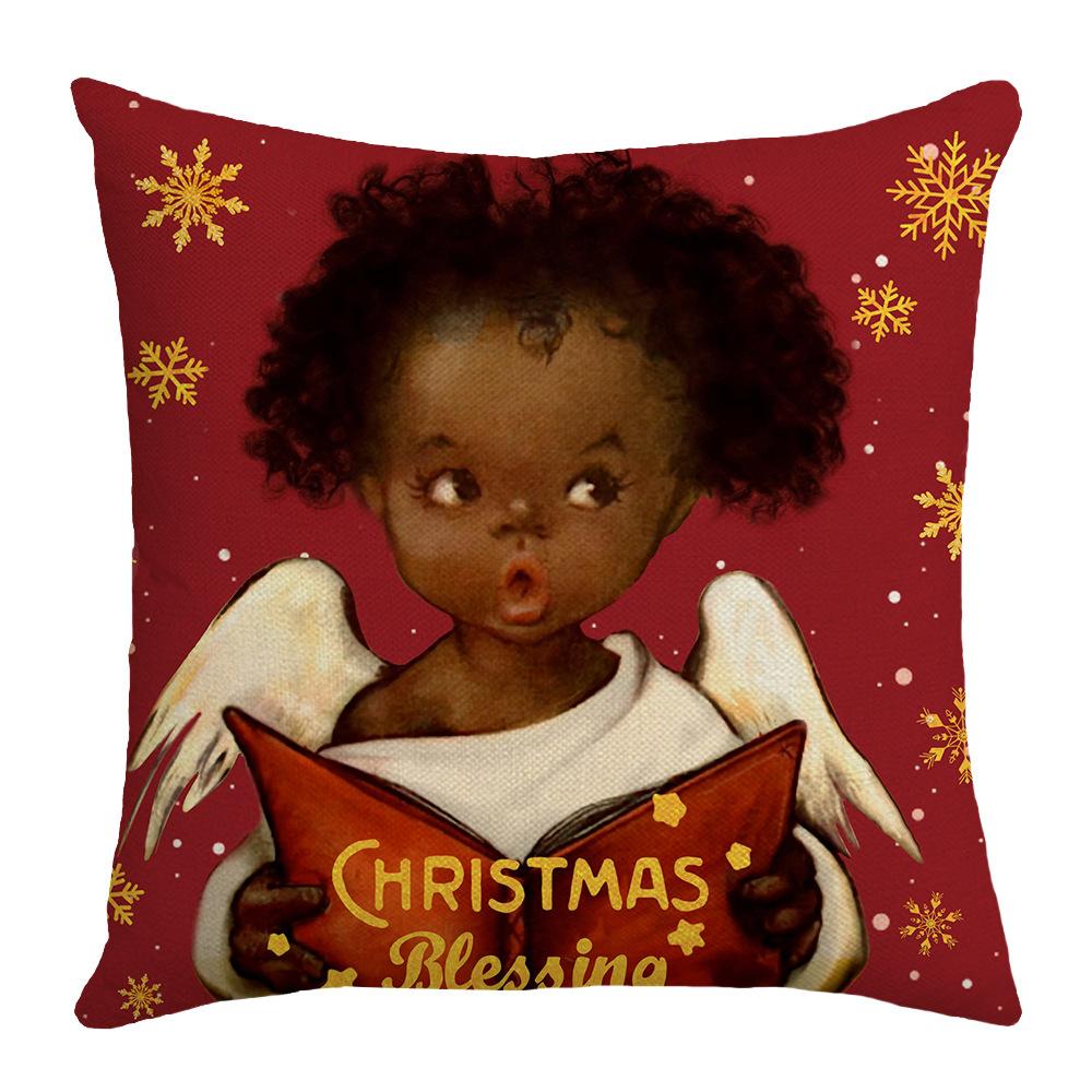 

New Christmas Pillow Retro Santa Claus Angel Text Home Cushion Pillow Cover 45 * 45Cm (excluding pillow core)