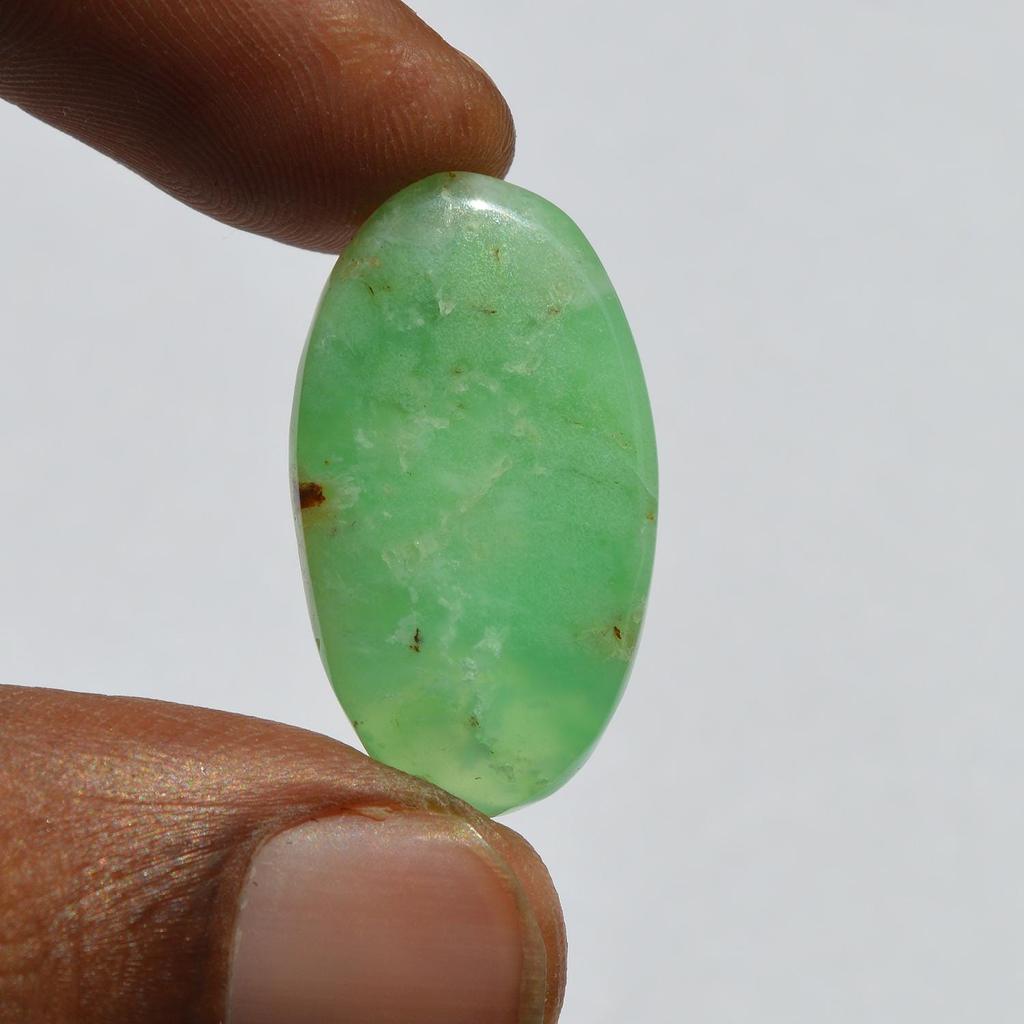 Natural Chrysoprase Gemstone Cabochon - Loose Semi Precious Stone 17 Carats Oval Shape 28x16 Mm, Jewelry Craft Supply