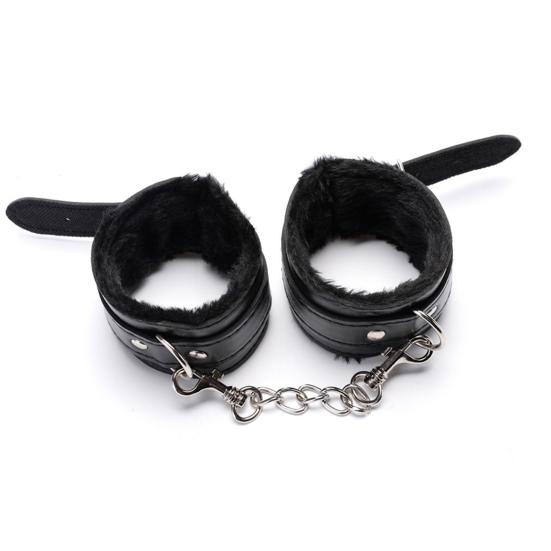 Couple Bondage Faux Leather Plush Cuffs Chain Adult Sex Game Restraint Handcuffs