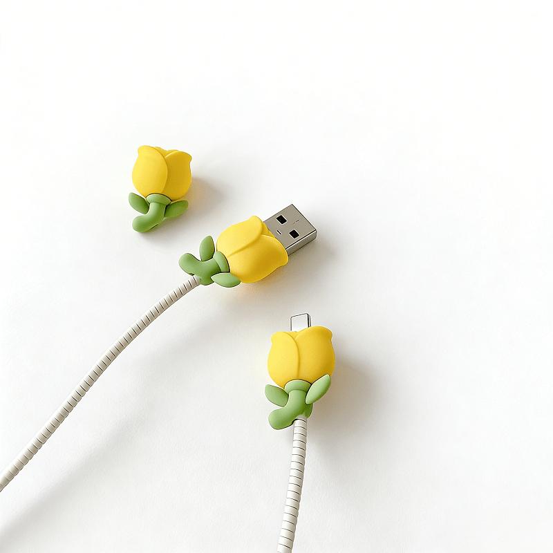 2Pcs Tulip Flower Cable Protector, Cute Decorative Charger Cable Cover, Compatible with Phone Charging Cables