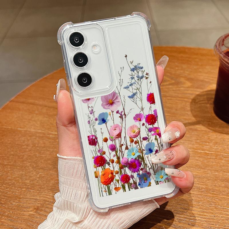 Clear Case For Samsung Galaxy S25 Edge S24 S25 S23 Ultra S22 Plus S24 FE A56 A16 A55 A54 A15 A36 Colorful Flower TPU Phone Cover