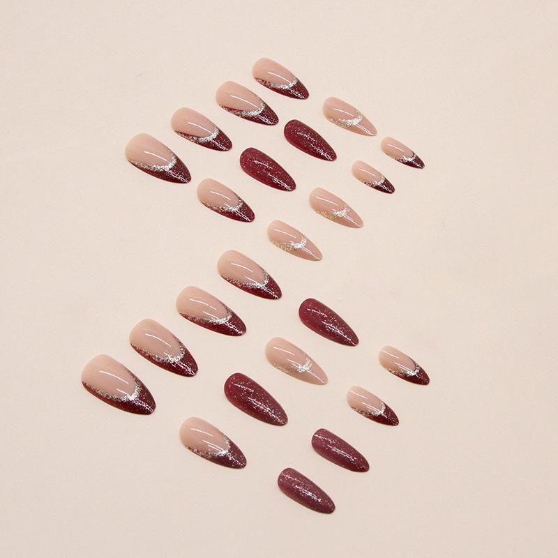 Sparkling Wine Red New Year'S Bridal Nail Art, Champagne Glitter Powder, Almond Nail, European And American Sweet Sa Wearable Nail Art Tablets
